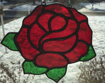 Handmade Stained Glass Rose Suncatcher