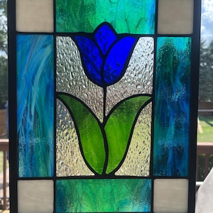 Handmade Stained Glass Tulip Panel with Zinc Border