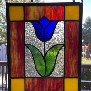 Handmade Stained Glass Tulip Panel with Zinc Border