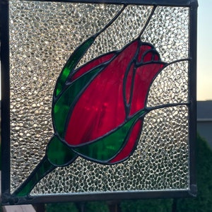 Stained Glass Rosebud Panel with zinc frame