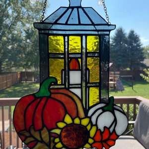 Stained Glass Fall Harvest Lantern