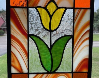 Handmade Stained Glass Tulip Panel With Zinc Border Etsy Uk