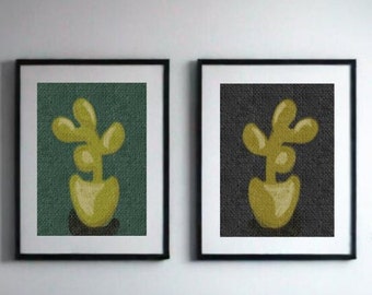 Potted cactus on thick canvas in two colors