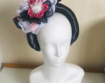 flower headband headpiece fascinator halo hat dark grey uk