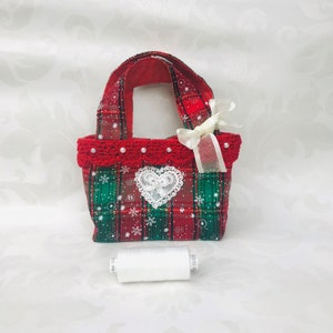 Purse Cosmetic Bag handmade Gift Bag, mini Red bag,red tartan plaid