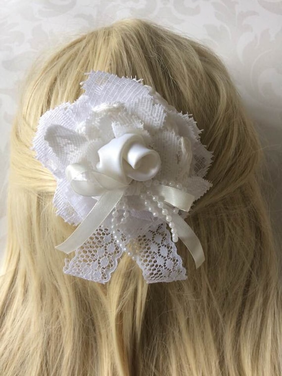 Flower Hair Comb White Rose Wedding Bridal Accessory Etsy