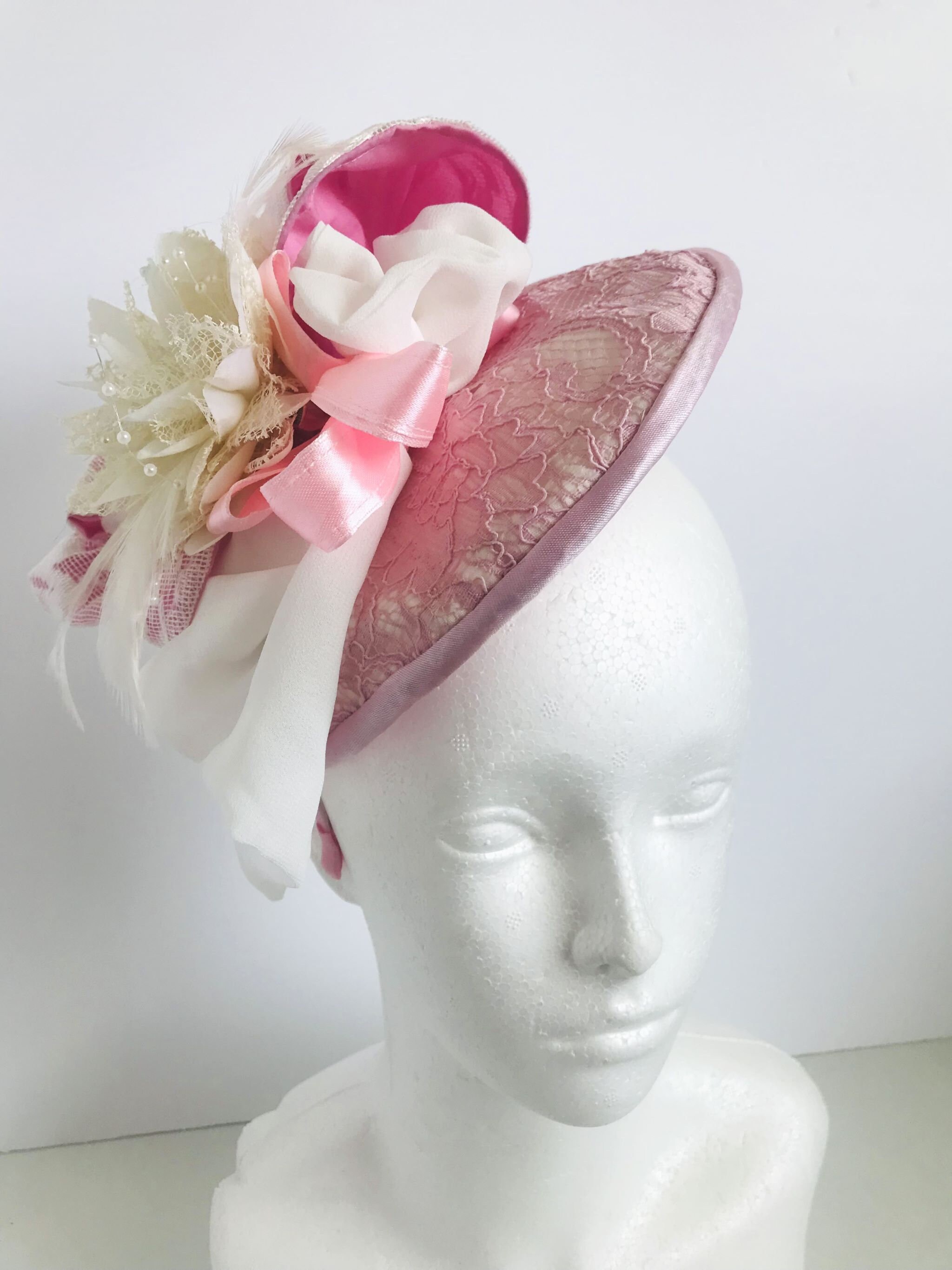 Flower Fascinator, Blush Pink Lace Hat, Races Wedding  display picture 1