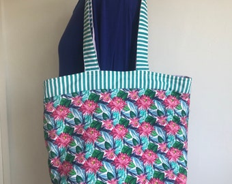 Patchwork handbag, quality fabric bag with multiple pockets and long handles, unique piece!