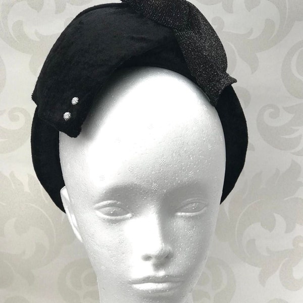 Bandeau rembourré noir, chapeau, bandeau en velours noir, couronne halo noire,