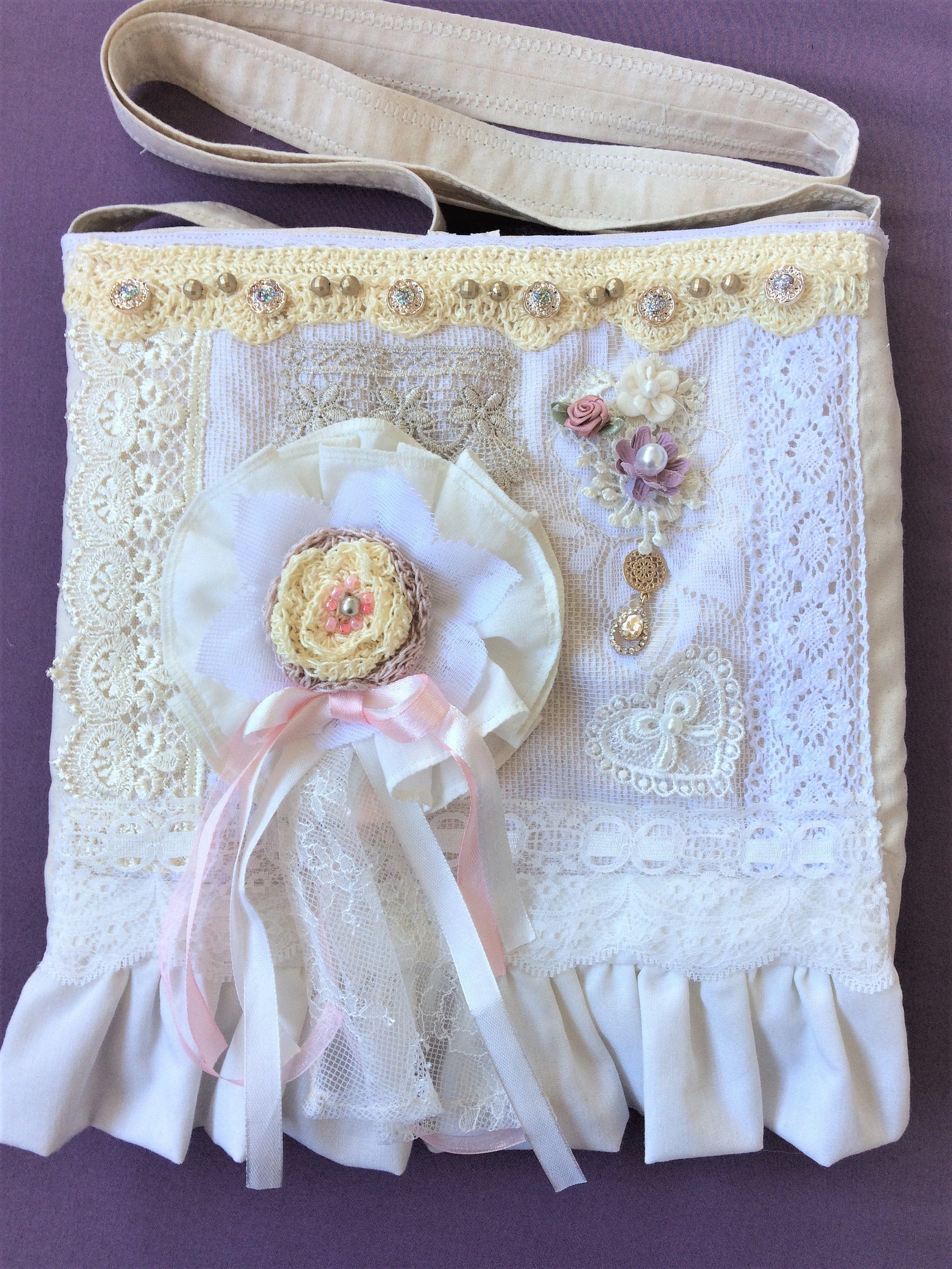 Shabby chic tote bag handmade Romantic style bag. quilted Etsy