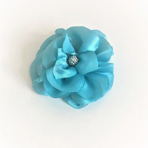 Handmade Very Big Flower satin Hair accesories, Turquoise aqua flower clip image 6