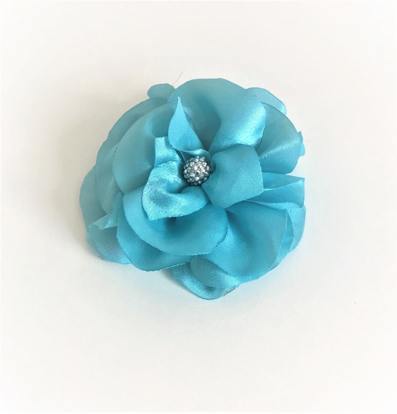 Handmade Very Big Flower satin Hair accesories, Turquoise aqua flower clip image 6