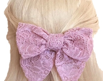Lace bow Large Hair bow, Dusty pink lace hair bow, sailor bows. Handtied bow