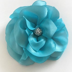 Handmade Very Big Flower satin Hair accesories, Turquoise aqua flower clip image 1