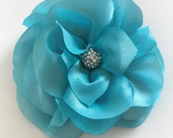 Accessoires pour cheveux faits main en satin à très grandes fleurs, pince à fleurs turquoise