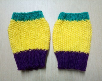 Fingerless mittens, Sporty hand gloves, handmade gloves, hand warmers, yellow muffs, wrist warmers, knit mittens, texting mittens