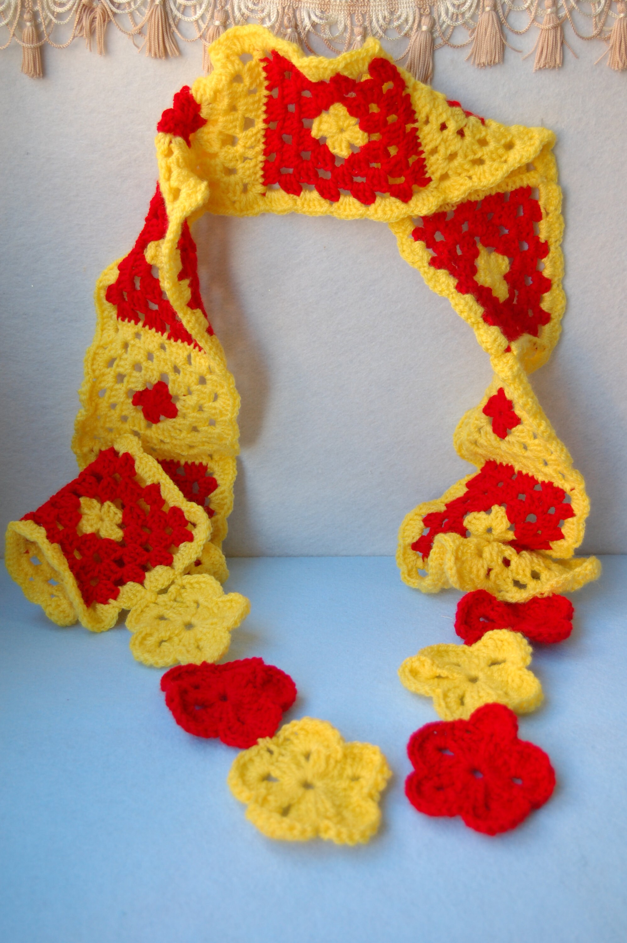 Crochet Scarf Handmade Granny Square Scarf in Sicily Colors Etsy