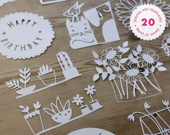 PDF Bumper Papercutting Template Pack includes 20 x A5 designs suitable for beginners - for instant digital download