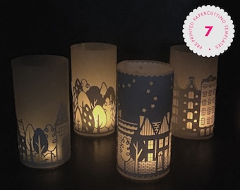 Winter Lanterns Paper Cutting Template Pack includes 7 lantern designs