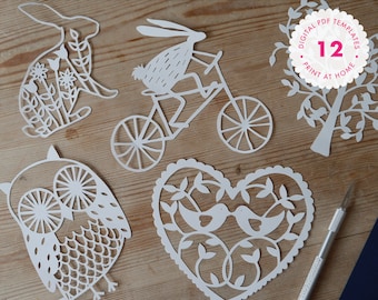 PDF Starter Papercutting Template Pack includes 12 x A5 designs - for instant digital download