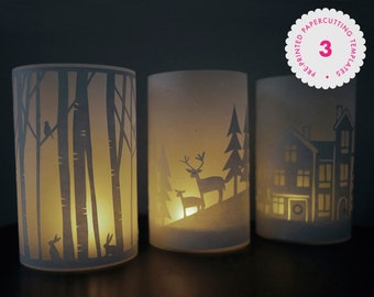 Festive Lanterns Paper Cutting Template Pack includes 3 lantern designs