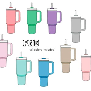 Stanley Tumbler Cup Shape Clip Art File Cartoon PNG Multiple Colors