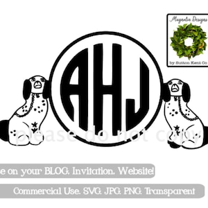 Staffordshire honden hond cirkel Frame Chinoiserie Monogram Clip Art bestand SVG PNG JPG Blog Vinyl snijden Silhouette Cameo Vector digitaal bestand