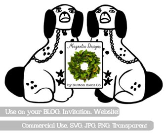 Staffordshire Dogs Chien Chinoiserie Monogram Clip Art Fichier SVG PNG JPG Blog Vinyle Découpe Silhouette Caméo Vecteur Fichier Numérique