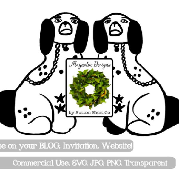 Staffordshire Dogs Dog Chinoiserie Monogram Clip Art File SVG PNG JPG Blog Vinyl Cutting Silhouette Cameo Vector Digital File