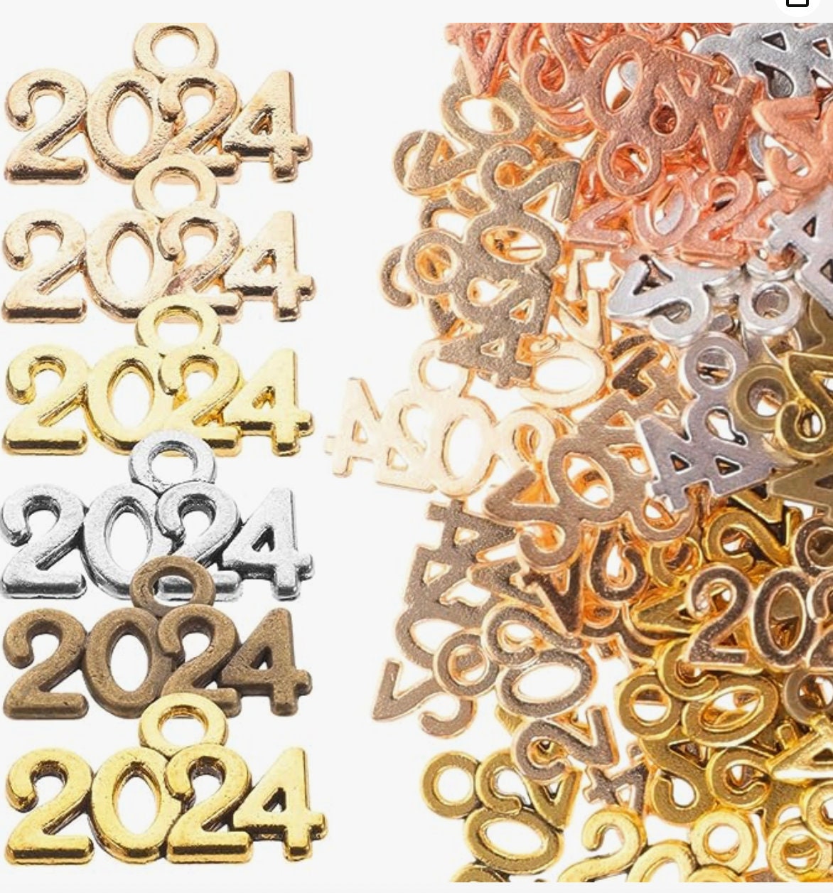 Year 2024 Charms 9x13mm Pendants for Handmade Jewelry Making, 2024