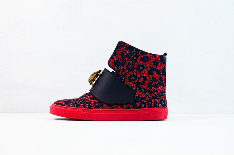 Handmade Hand-Sewn Leather Cowhide High Sneakers Shoes Women Unique Red SNEEK Red Sonja Interchangeable Accessories
