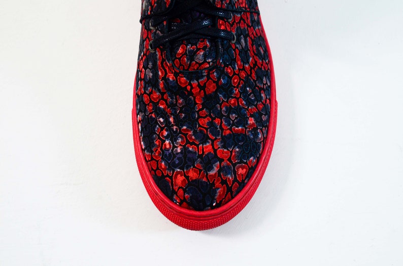 Handmade Hand-Sewn Leather Cowhide High Sneakers Shoes Women Unique Red SNEEK Red Sonja Interchangeable Accessories