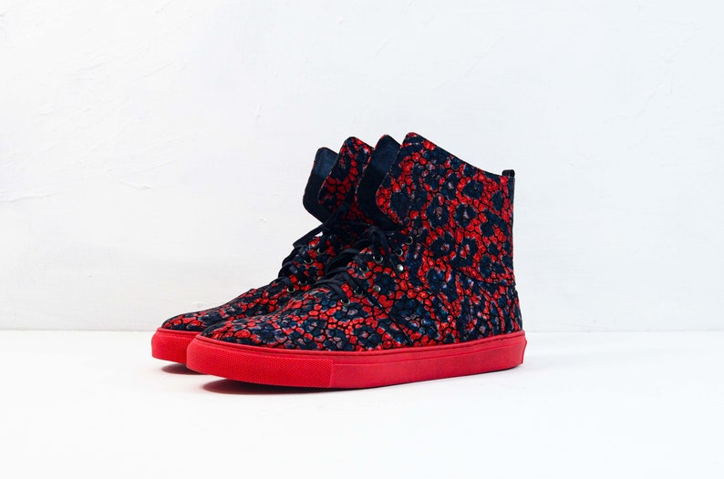 Handmade Hand-Sewn Leather Cowhide High Sneakers Shoes Women Unique Red SNEEK Red Sonja Interchangeable Accessories