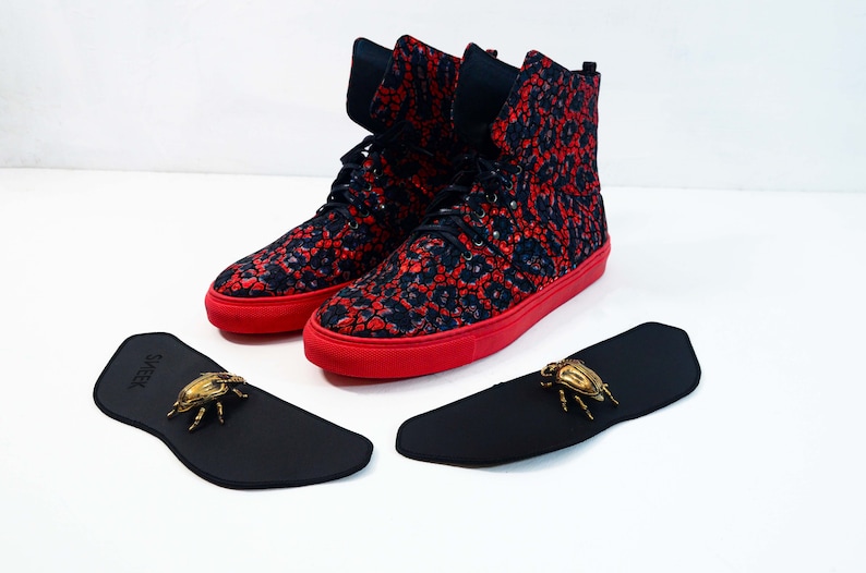 Handmade Hand-Sewn Leather Cowhide High Sneakers Shoes Women Unique Red SNEEK Red Sonja Interchangeable Accessories
