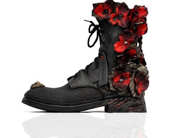 Cydwoq Boots Handgemaakte lederen enkelschoenen fantastische echte lederen enkellaars Punk Artistieke schoenen Zwarte Asymmetrische Laarzen Extravagante schoenen Schoenen Herenschoenen Laarzen Werklaarzen & Kisten 