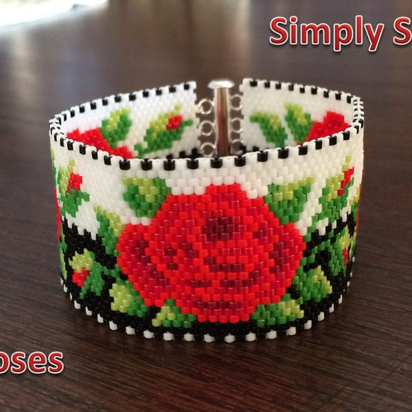 Roses Cuff Bracelet Pattern Miyuki Delicas 11/0