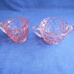 Jeanette Glass * Pink Depression Glass * Cubist Cube * Cream and Sugar