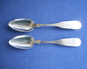 E. E. Bailey Claremont, NH * Antique Coin Silver Spoons 1830's * Set of 2