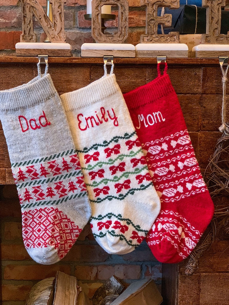 Personalized Christmas Stockings Knit Homemade Family Etsy