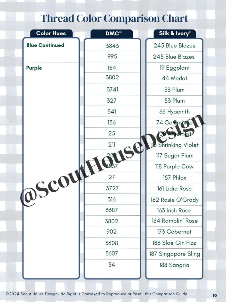 Needlepoint Cross Stitch Searchable PDF DMC Silk & Ivory Thread Color