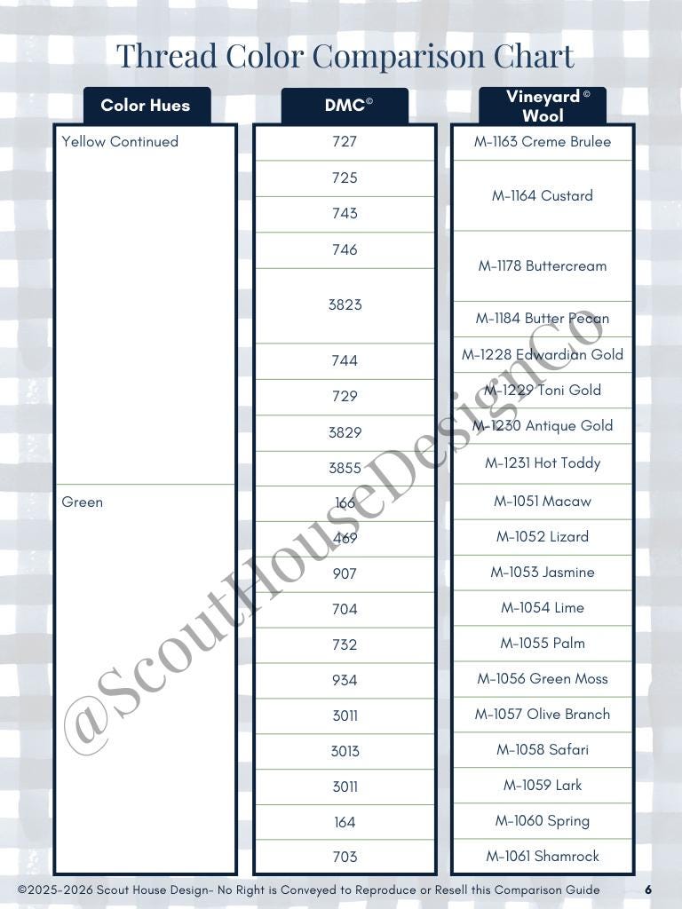 DMC Vineyard Wool Thread Comparison Chart | Needlepoint Tapestry Fiber ...