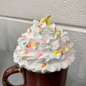 Easter Bunny Mug Topper, Faux Whipped Cream with Faux Easter Sprinkles and Mini Bunny