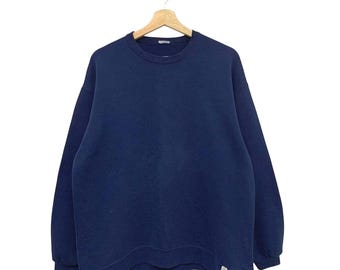 Vintage Russell Athletic Navy Sweatshirt – Blank Crewneck Pullover Size L
