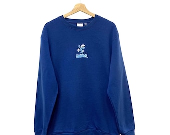 The Smurfs Cartoon Embroidered Crewneck Sweatshirt Size Medium