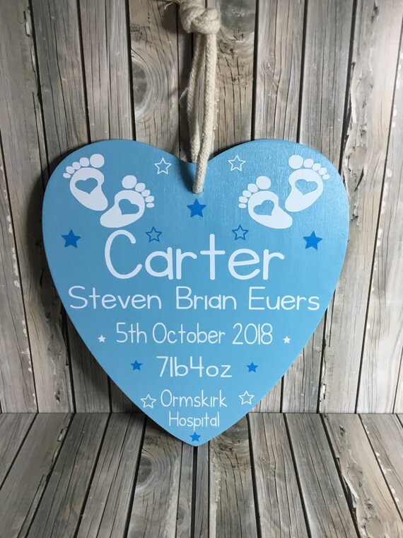 Personalised Wooden Heart Plaque Christening or Birth Gift 