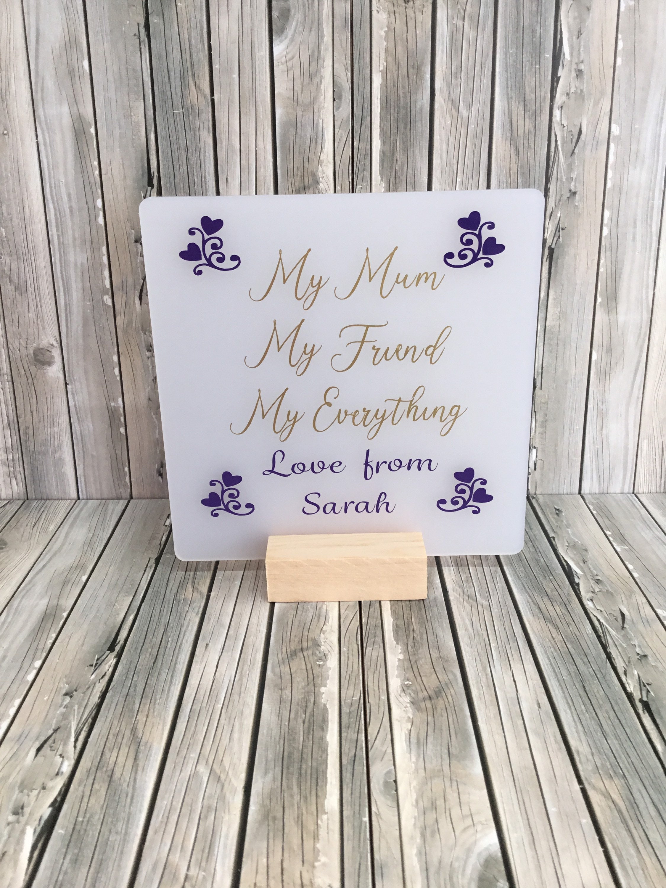 Personalised acrylic Mothers Day freestanding plaque. Gift Etsy