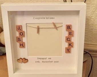 Personalised Engagement photo frame, engagement gift for best friend,scrabble frame, handmade, best friend, wedding frame, bride to be,
