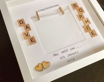 Personalised engagement frame, engagement gift for best friend, wedding gift, personalised frame, best friend frame, scrabble letters