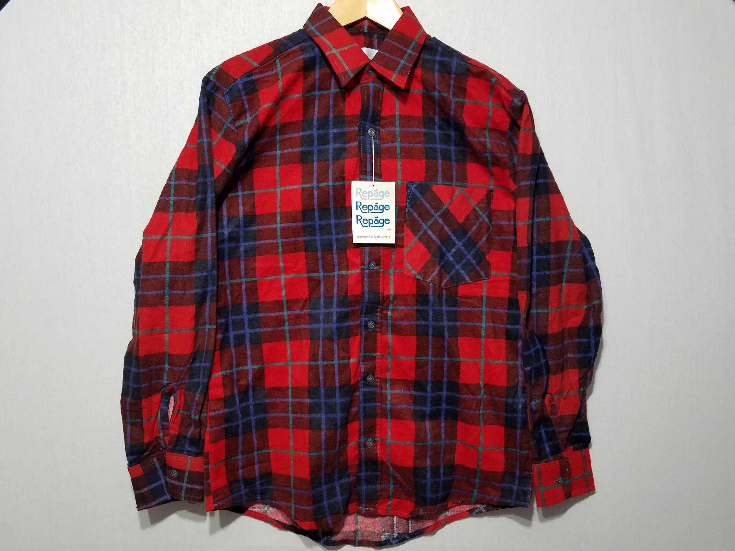 NOS Vintage 80s Flannel Plaid Shirt M 