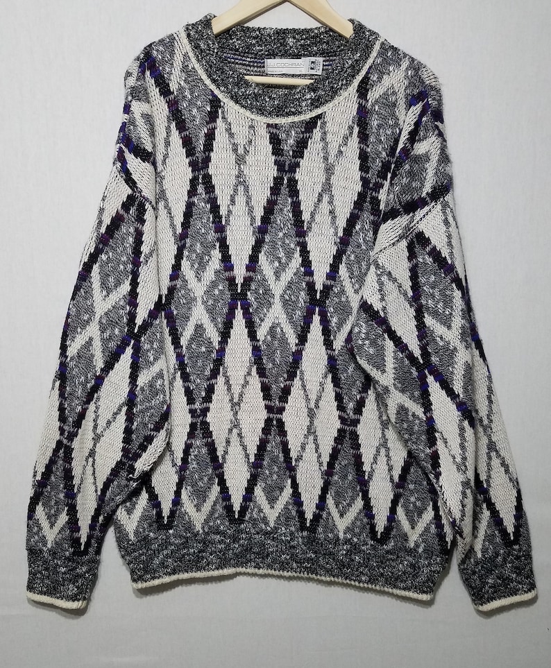 1990s Sweater Vintage 80s Mens Sweater 80s Sweater 90s Sweater Ugly Sweater Geometric XL Oversized 1980s Sweater